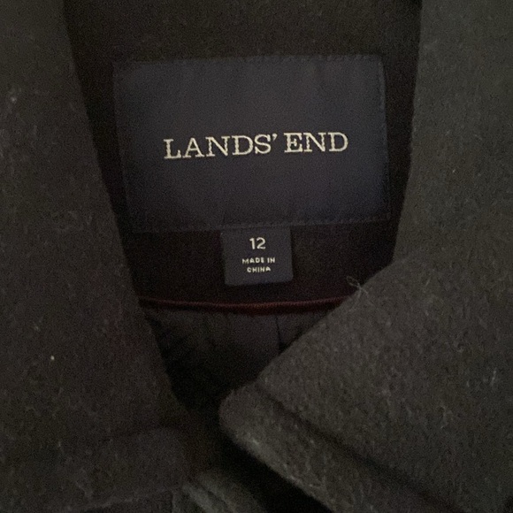 Lands End Long Black Wool Pea Coat - Picture 2 of 6